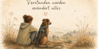Frau sitzt mit ihrem Hund in der Natur – Verstanden werden verändert alles