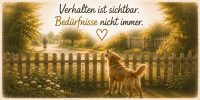 Hund blickt sehnsüchtig über einen Gartenzaun einem Radfahrer nach – Sinnbild dafür, beim Hund Bedürfnisse zu erkennen statt nur sein Verhalten zu bewerten