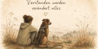 Frau sitzt mit ihrem Hund in der Natur – Verstanden werden verändert alles